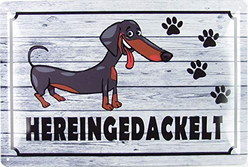 Blechschild 20x30cm gewölbt Hereingedackelt Hund Dackel Spaß Sprüche Deko Geschenk Schild