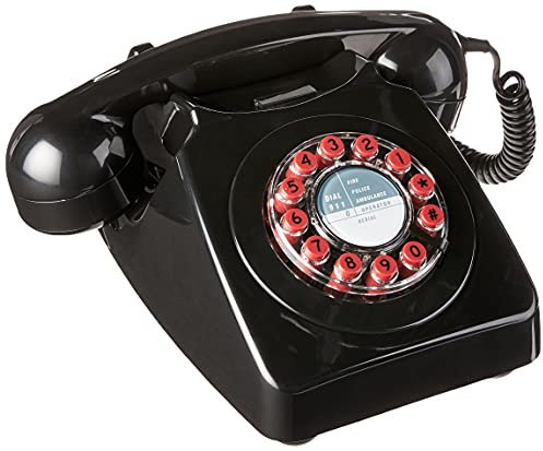 Wild Wood 746 Rotary Design Retro Landline Telephone, Black