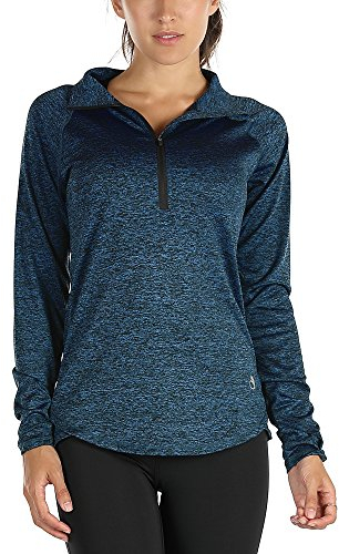icyzone Damen Sport Shirt Langarm Laufshirt Leichte Schnell Trocknende Gym Yoga Fitness Langarmshirts (M, Royal Blue)