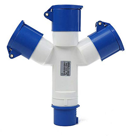 TopHomer Adaptateur Prise Industrielle IP44 - Connecteur 220V pour Camping-Car, Bateau et Chantier | 3 Prises 16A | Boîtier Ignifuge