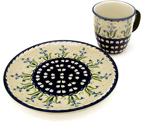 Bunzlauer Frühstücks-Set mit einem Becher 260 ml und einem Teller 21,5 cm (Dekor Campanula, Becher Mars 260 ml mit Teller 21,5 cm)