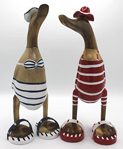 Deko Enten Paar mit Badesachen je 27cm Höhe Holz