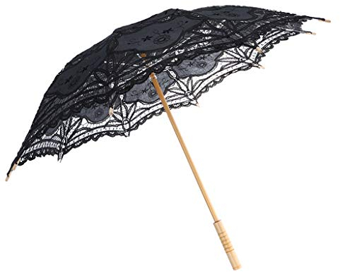 Milageto Gestickter Schwarzer Sonnenschirm Regenschirm Der Spitzenbaumwolle für Brauthochzeitsdekoration