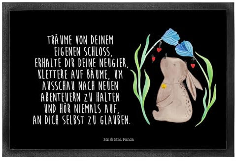 Mr. & Mrs. Panda 50 x 75 cm Fußmatte Hase Blume - Ostergeschenke, Osterdeko, Geschenk, Osterdeko, Geschenke zu Ostern, Gummimatte, Taufe, Fußmatten,