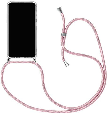 Crossbody Necklace Case for iPhone 13 mini Cover with Adjustable Length Lanyard, Transparent Soft Silicone TPU Case Hands Free Practical Phone Case for Men and Women, Pink
