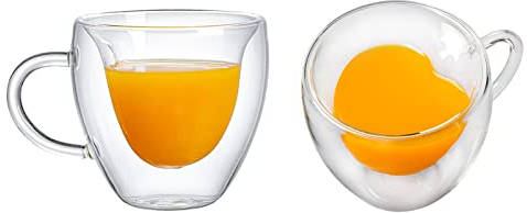 FGYZYP 2 transparente Kaffeetassen mit Griff, 80 ml, isoliert, doppelwandig, Glas, herzförmig, für Tee, Milch, Kaffeetasse, lustiges Geburtstagsgeschenk, Espressotasse für Kinder, Frauen, Männer,