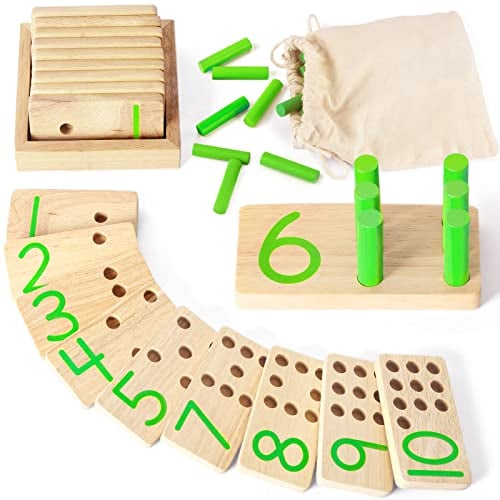DINORUN Montessori Spielzeug ab 3 4 5 Jahre Holzspielzeug Motorikspielzeug Vorschule Spiele Mathe Spielzeug Kinderspielzeug mit Aufbewahrungstasche Geschenk Lernspiele ab 3 4 5 Jahre Junge Mädchen