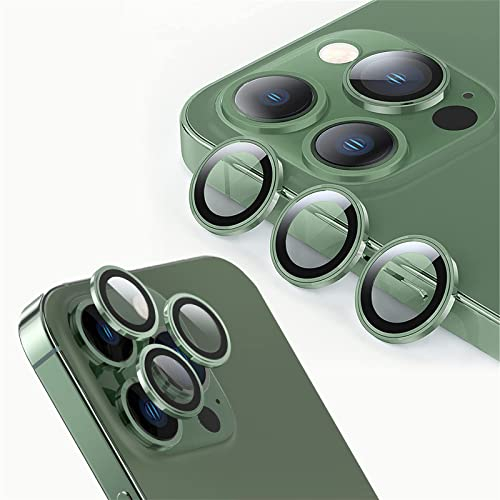 qichenlu Lot de 6 lentilles d'appareil photo en verre avec bord en aluminium compatible avec iPhone 13 ProiPhone 13 Pro Max, cadre individuel en métal (vert alpin) pour appareil photo arrière, film