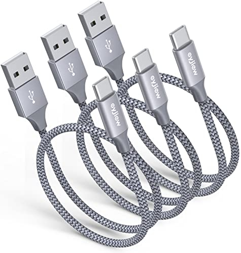 eyjiew 0.5m 3Pack Short USB C Cable, USB A to Type C Charger Cable 3A Fast Charging Nylon Braided Lead Compatible for Galaxy S25 S24 S21 S20 S9 S10 S8 Plus, Z Flip Fold 3 4,iPhone 15 16 Pro