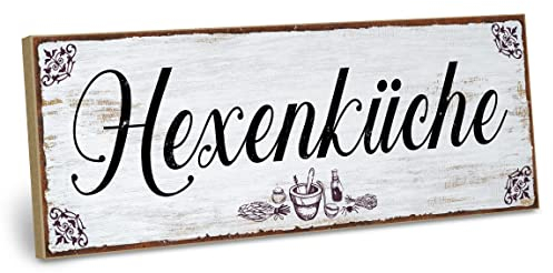 ARTFAVES® Wandbild Holzschild mit Spruch - Hexenküche - Türschild Retro Vintage Deko Bild Geschenk - Küche, witzige Sprüche
