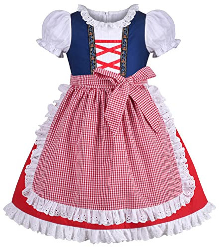 Sunny Fashion Robe Fille Femme de ménage Dentelle Tablier Allemand Dirndl Oktoberfest Bavarois 7 Ans