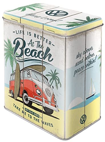 Nostalgic-Art Retro Storage Jar L, 3 L, VW Bulli - Beach - Volkswagen Bus Gift Idea, Large Tin Coffee Tin, Vintage Design