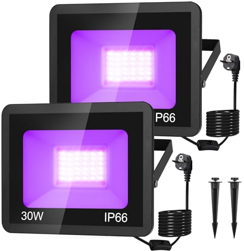 30W LED Schwarzlicht Strahler, NATPOW UV Schwarzlicht Fluter mit Stecker IP66 Wasserdicht Schwarzlichtlampe Fluoreszenz Blacklight Partylicht für Halloween Aquarium Bar Neonfarben Disco(2 pcs)