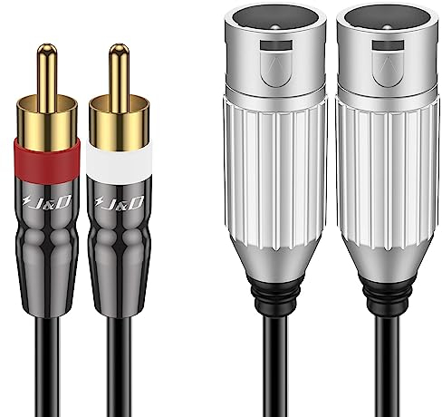J&D Cavo da 2 RCA a 2 XLR Maschi, Sbilanciato Doppio Maschio XLR a RCA, Collegamento per Altoparlanti, Amplificatori, Sistemi Audio Stereo HiFi, 1,8 Metri