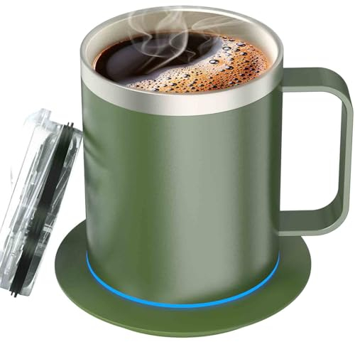 Self Heating Coffee Mug with 10Hrs Auto Shut Off,USB Powered Mug Warmer Set (Army Green)