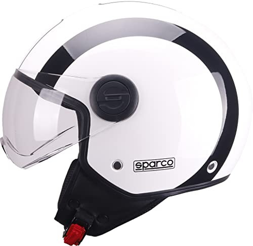 Sparco Riders SP601 Demi-Jet Motorradhelm, Scooter Helm ECE 22.06 Homologiert, Demi-Jet Helm mit Anti-Kratz-Visier und Micrometric Auslösung, Weiss/SCHWARZ, XL