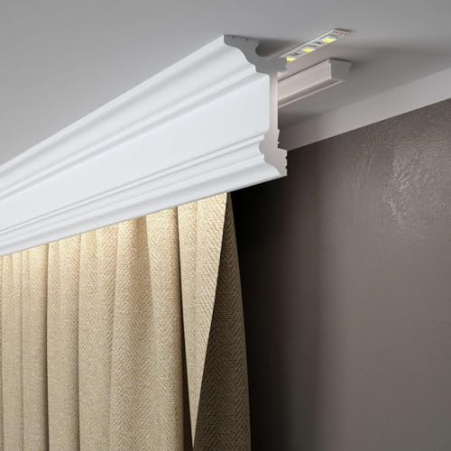 Mardom Decor MD137 - Weiße Lichtprofile - Robuste Stuckleiste - für den Einsatz mit LED-Beleuchtung - Langlebiger PolyForce-Kunststoff - Widerstandsfähig und Langlebig - 200x9,6x5,5 cm