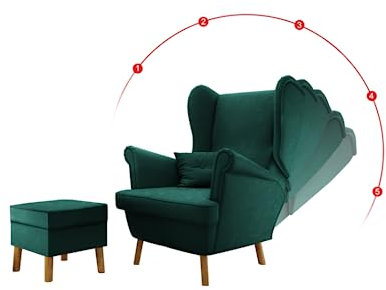 GrekPol Ohrensessel Classic mit Hocker Relaxliege Fernsehsessel verstellbare Rückenlehne (Glatt, Monolith 37)