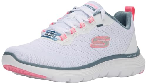 Skechers Flex Appeal 5.0, Sneaker Basse Donna, White Mesh/Pink & Light Blue Trim, 37 EU