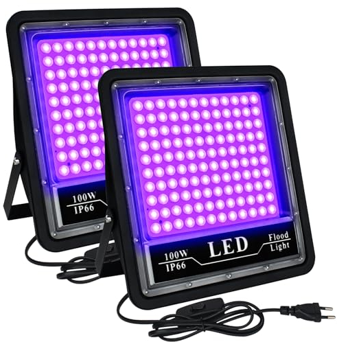 Eleganted 2pcs 100W Projecteur UV LED 395-405nm Lumière Noire IP66 Imperméable Lampe LED Ultra-violet, Eclairage à Effet pour Peinture Fluo, affiche fluorescente, Néon, Fête