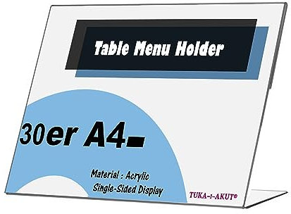 TUKA 30X A4 Quer Acryl Anzeige-Ständer Plakataufsteller, Tischaufsteller Schräg L-Ständer, Prospektständer Werbeaufsteller Flyer-Display Speisekartenhalter aus 2,5mm Acryl Glaskla, TKD8201-A4-30x