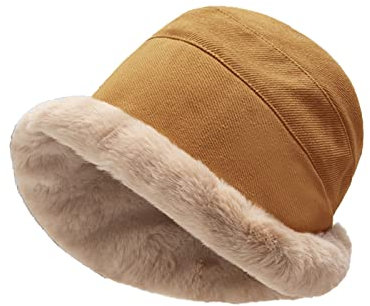 BIISDOST Badekappe Kinder Kindermütze Wintermützen für Männer und Frauen, mit Fleece gefüttert, weich, warm, Strickmütze, Skistrumpf, Manschettenmütze Bombermütze Lammfell Mütze (Yellow, One Size)