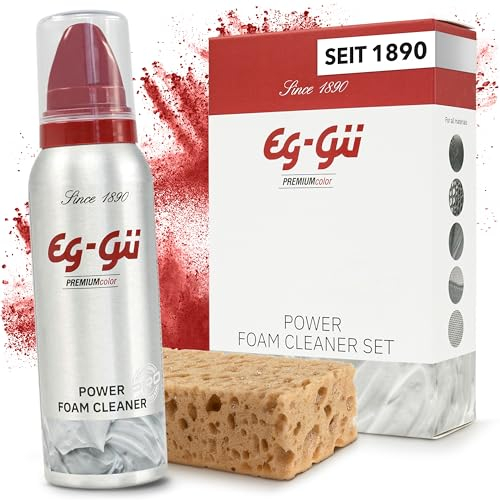 eg-gü Schuhputzset Reinigungsschaum Schuhe & Schuhputzschwamm – Lederschuhe Pflegeset, Veloursleder Pflege, Schuh Reiniger (125 ml) für schonende Schuhpflege