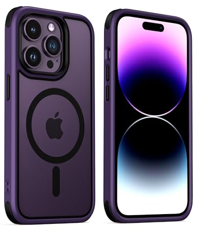 MobNano Hybrid Magnetisch Durchsichtig Hülle für iPhone 14 Pro Max Hülle [Kompatibel mit MagSafe] Stoßfest Bumper Transparent Magnet Handyhülle Silicone iPhone 14promax Case Lila/Schwarz