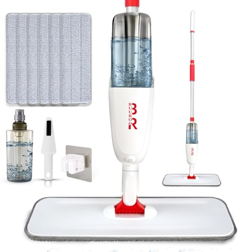 Scopa Lavapavimenti a Spruzzo Spray Mop Mocio Lavapavimenti con Flacone Ricaricabile da e 6 Tamponi Lavabili Professionale Mop Pavimenti per Casa Cucina Laminato Legno Legno Duro