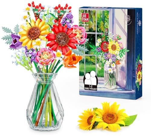 Under the Baubles Flowers Bouquet Building Set for Adults - Artificial Sunflower Set for Home Decor - Botanical Collection - Mother's Day, Birthday Gifts for Women, Boys & Girls