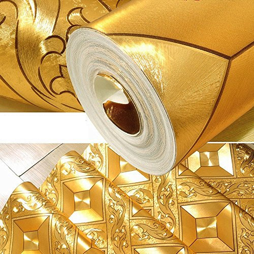 HimYKEA Modern Gold Foil Lattice Linger Mosaic Background Flicker Wall Paper Roll/Hotel Ceiling/Home Decorative Wallpaper Roll Gold Yellow Colour 1.73'W x 32.8'L