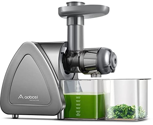 AOBOSI Cold Press Juicer Machines with Reverse Function, Slow Masticating Juicer with Quiet Motor, High Juice Yield, Juice Cup Baffle & Brush for Easy Clean, Bright Grey