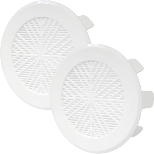 Vent Systems 99 mm to 124 mm / 4 to 5 Inch Pack of 2 Round White Soffit Wall Vent - Adjustable, Flexible Fit Grille Cover with Dust Grid - Air Grill for Home, Office, Garage, Kitchen, Bathroom