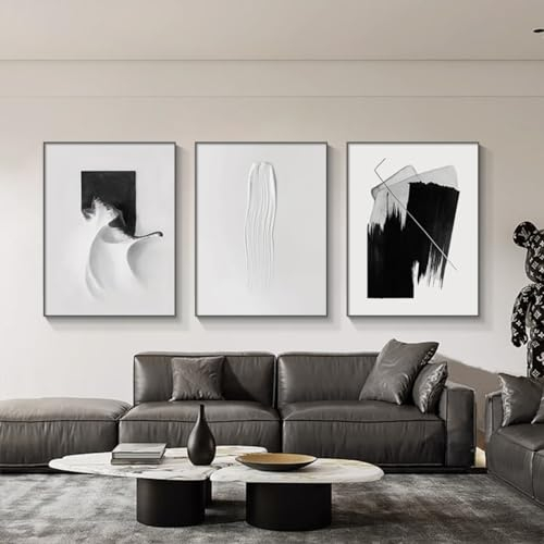 Viusneun 3er Poster Set Schwarz-weiße abstrakte Malerei Modern Leinwandbilder Wandbilder für Wohnzimmer Deko Ohne Rahmen Leinwandbilder, Modern Wandbilder Kunstposter (50x70cm)