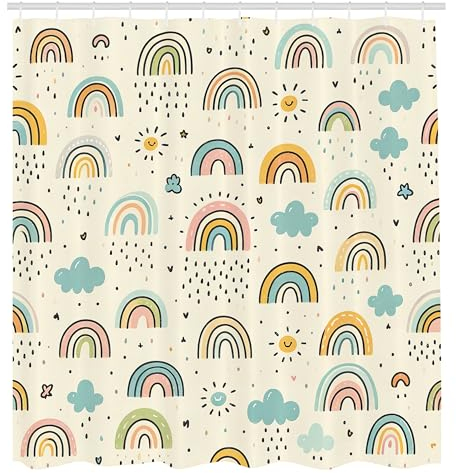 ABAKUHAUS Arc-en-Ciel Rideau de Douche, Motif Aux Couleurs Pastel De Style Scandinave, Material Resistente al Agua Durable Estampa Digital, 175 cm x 200 cm, Ivoire Orange et Bleu pâle