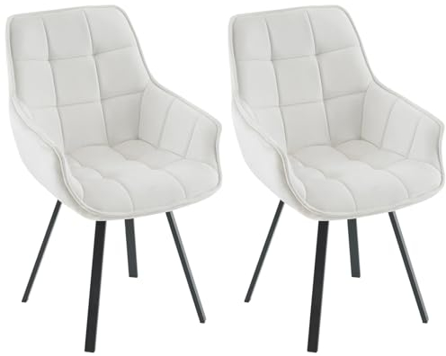 EUGAD Esszimmerstühle drehbar 2er Set, für Esszimmer Wohnzimmer, Bequeme Küchenstühle mit Armlehnen, Rückenlehne, Metallbeinen, modern, Creme