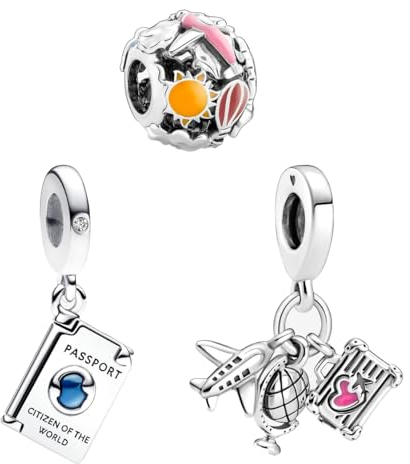 Feitery Aviones Solar Pasaporte Charm Compatible Pandora Pulsera Joyas Marineras de Verano Murano Glass Charms Abalorios para Mujer