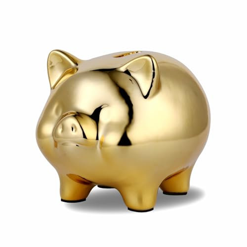 GINZER Ceramic Gold Pig Piggy Bank Cute Coin Piggy Bank Home Furnishings Lucky Pig Decoration for Adults Boys Girls