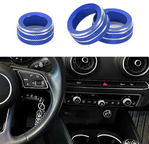 TUCKBOLD A/C Copertura Anello Anello di Controllo del Clima del Condizionatore d'Aria Riscaldatore per Audi A3 8V 2014-2020 Robusto | Adesivo Interno Blu 3 Pz