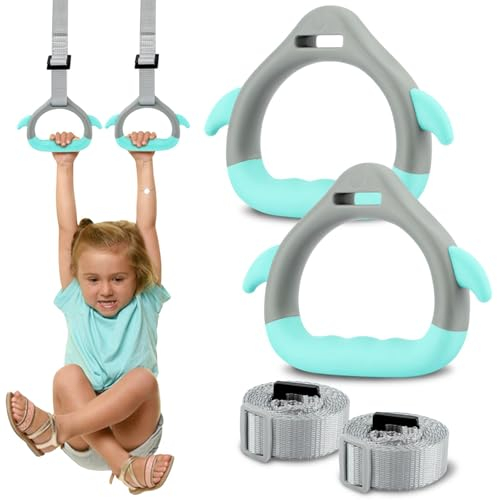 Gymnastics Rings for Kids Bars, Fitness Children Trapeze Bar Pull Up Gym Rings Exercise Strength Training Equipment with Straps & Adjustable Buckle for Children Exercise Load-bearing 40KG(green)