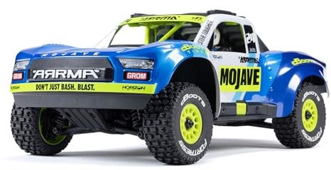 ARRMA Mojave Grom Ferngesteuertes Auto, RC Auto 1/18, Brushless Motor über 30 km/h, inkl. Akku und Zubehör, Blau-Weiß, ARA2104T2