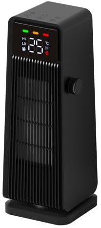 Calefactor Bajo Consumo, 1500W PTC Calentador De Ventilador, 4 Modos, Oscilante De 70° Con Termostato, Temporizador 12H, Modo ECO-Auto, Protección Contra Sobrecalentamiento y Vuelco, para Hogar,negro
