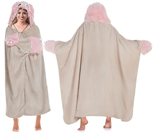 POFIBO Coperta Bradipo Donna - Coperta con Maniche e Cappuccio Coperta Indossabile Donna Morbida e Carina Animali Hoodie Blanket Coperta Calda Divano Invernale Bradipo Regali per Donne e Signore