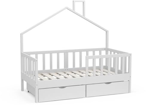 Vitalispa Kinderbett Justus, Bett aus Holz, Weiß, 70x140 cm mit 2 Schubladen