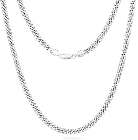 KRKC Herren Halskette, 5mm Silber Farbe Edelstahl Panzerkette Chain, Nickel-frei Dünne Silberkette für Männer Länge 45-66cm(55.9, 5mm-Edelstahl)