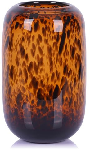 PlivBloom Bernsteinvase, braune Glasvase, runde Kunstvase, moderne Klarglasvase, dekorative Flaschen für Heimdekoration, Bauernhaus-Mittelstück, breite Glasvase für Wohnzimmer, Küche, Büro, Esszimmer