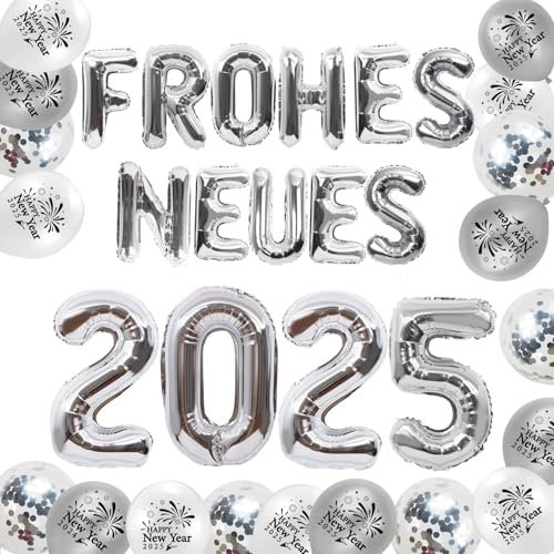 XINDY Silvester Deko 2025 Silber, 2025 Luftballon Frohes Neues Folienballon Luftballons Silvester Ballons für Happy New Year 2025 Deko Silvester 2025 Party Silvesterdeko New Year Decoration
