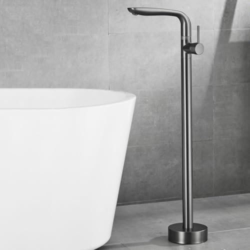 BiaoTeng Robinet Baignoire Ilot Sol Mitigeur Baignoire Monocommande Chaud et Froid Laiton Robinet Salle Bain Baignoire Sur Pieds Gris