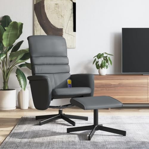 IKAYAA Massagesessel Drehbar Fernsehsessel mit Hocker 360 Grad Drehsessel Relaxsessel Kunstleder Massage Sessel mit Fußhocker Wohnzimmer Liegefunktion Liegesessel Massagefunktion