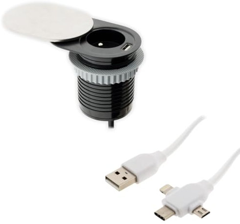 Bloc prise encastrable Otio avec chargeur USB et câble universel - Zenitech